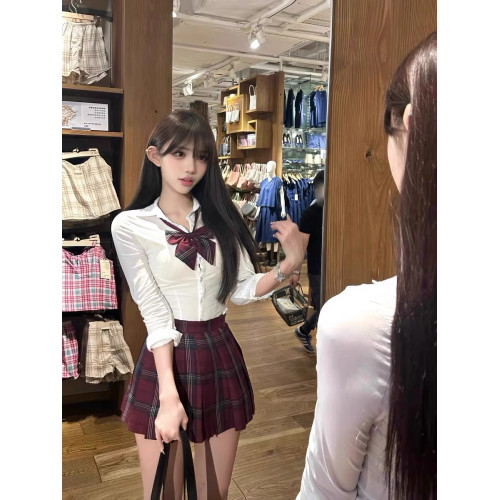 玄jk製服裙正版學院風高腰百褶裙女校供感聖誕紅色格裙狗短半身裙