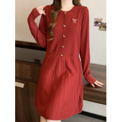 過年聖誕紅色針織連衣裙女2025秋季大碼胖mm內搭打底中長款毛衣裙