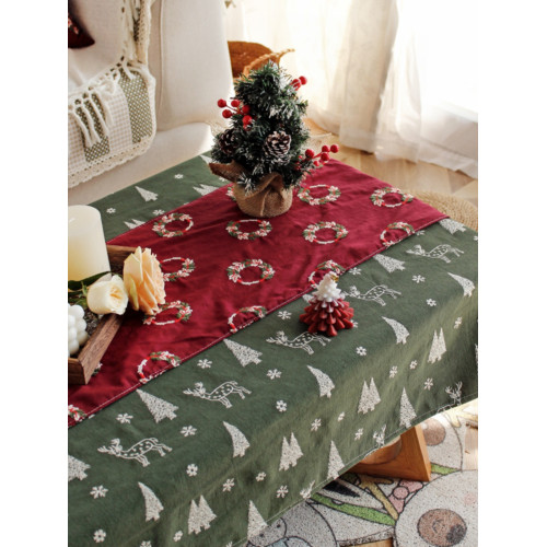 聖誕風桌布氛圍感輕奢刺綉餐桌台布長方形茶幾布書桌棉麻田園蓋布 聖誕風桌布氛圍感輕奢刺綉餐桌台布長方形茶幾布書桌棉麻田園蓋布