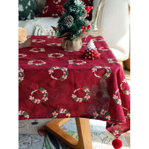 聖誕風桌布氛圍感輕奢刺綉餐桌台布長方形茶幾布書桌棉麻田園蓋布 聖誕風桌布氛圍感輕奢刺綉餐桌台布長方形茶幾布書桌棉麻田園蓋布
