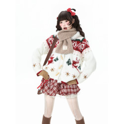 藍鬼公園Languid Park聖誕紅色費爾島牛角釦毛衣女秋季毛絨絨外套