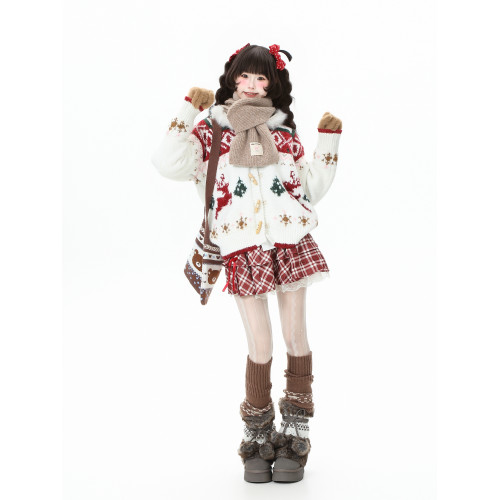 藍鬼公園Languid Park聖誕紅色費爾島牛角釦毛衣女秋季毛絨絨外套 藍鬼公園Languid Park聖誕紅色費爾島牛角釦毛衣女秋季毛絨絨外套