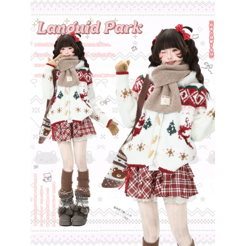 藍鬼公園Languid Park聖誕紅色費爾島牛角釦毛衣女秋季毛絨絨外套 藍鬼公園Languid Park聖誕紅色費爾島牛角釦毛衣女秋季毛絨絨外套