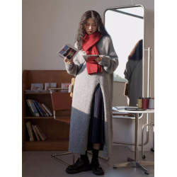 2024秋冬季新年聖誕紅針織毛衣裙女寬松慵懶風套頭開叉過膝連衣裙