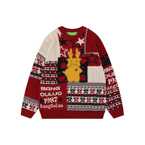 cuwu國潮本命過年聖誕紅毛衣女冬季百搭復古軟糯情侶新年針織上衣 cuwu國潮本命過年聖誕紅毛衣女冬季百搭復古軟糯情侶新年針織上衣