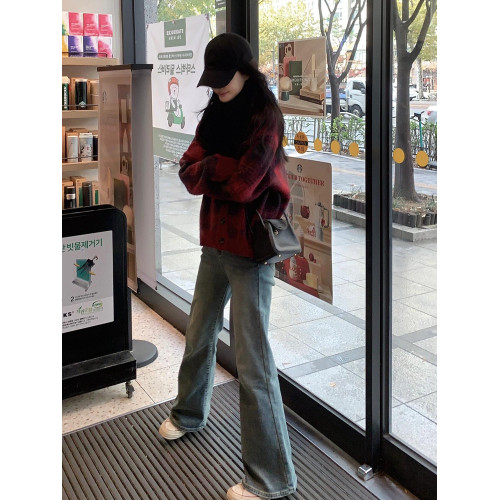 氛圍感聖誕紅色格紋毛衣女秋冬慵懶韓系高級感超好看v領針織開衫 氛圍感聖誕紅色格紋毛衣女秋冬慵懶韓系高級感超好看v領針織開衫