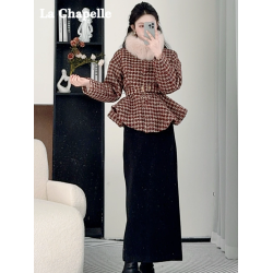 拉夏貝爾小香風羽絨服套裝女今年流行爆款小個子聖誕紅輕薄外套冬