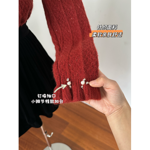 聖誕紅色毛衣外套女秋冬2024新款黑色蝴蝶結加厚圓領針織開衫上衣 聖誕紅色毛衣外套女秋冬2024新款黑色蝴蝶結加厚圓領針織開衫上衣
