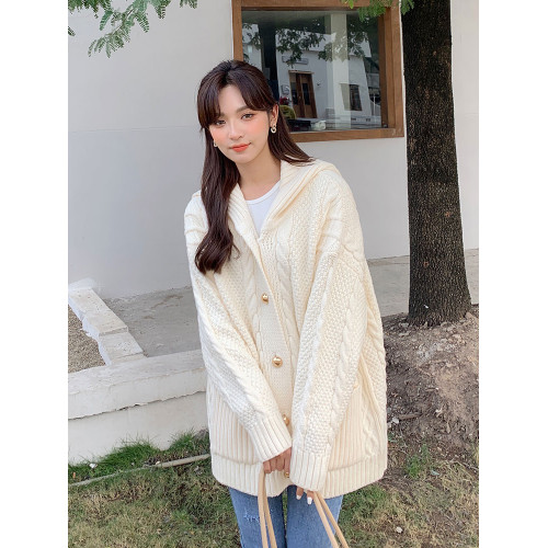 聖誕紅色毛衣外套女開衫中長款秋冬加厚寬松慵懶風海軍領針織上衣 聖誕紅色毛衣外套女開衫中長款秋冬加厚寬松慵懶風海軍領針織上衣