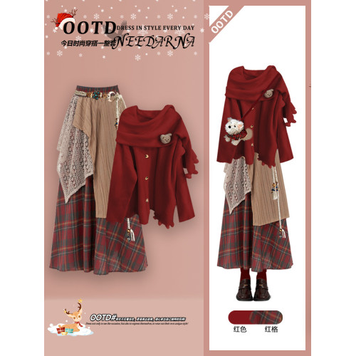 巨好看的韓系聖誕紅色毛衣慵懶高級感女秋冬裝小衆設計感針織外套 巨好看的韓系聖誕紅色毛衣慵懶高級感女秋冬裝小衆設計感針織外套