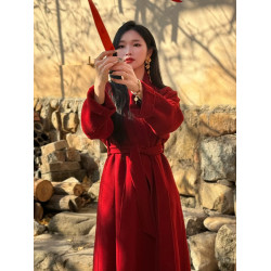 新年聖誕紅色雙面羊絨呢大衣女2025秋冬新款高級感加厚羊毛呢外套