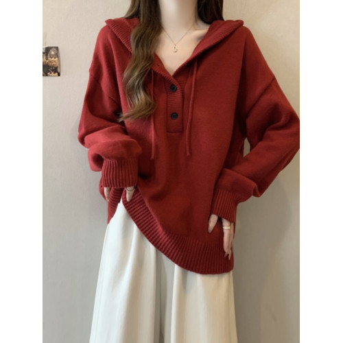 新年聖誕紅色加厚慵懶風連帽針織毛衣女大碼寬松顯瘦衛衣上衣外套 新年聖誕紅色加厚慵懶風連帽針織毛衣女大碼寬松顯瘦衛衣上衣外套