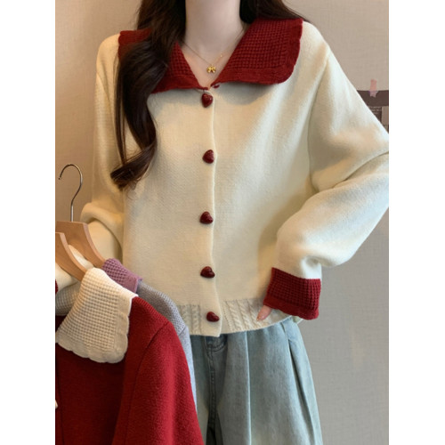 大碼小香風娃娃領聖誕紅色毛衣秋冬新款減齡針織衫胖MM短款上衣女