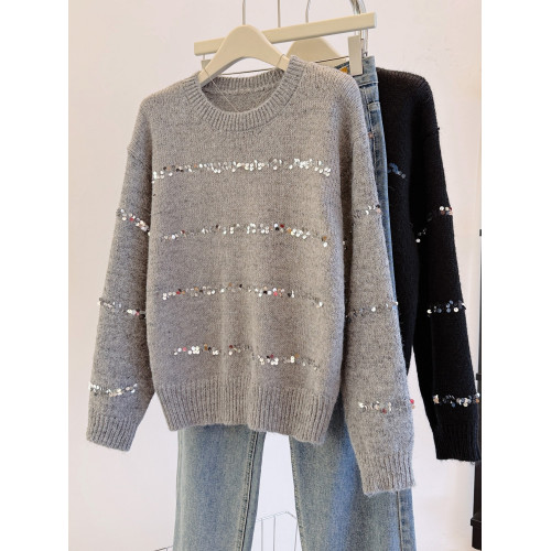 南油高級輕奢女裝聖誕紅色重工亮片針織衫秋冬慵懶風寬松毛衣 南油高級輕奢女裝聖誕紅色重工亮片針織衫秋冬慵懶風寬松毛衣