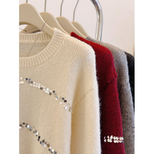 南油高級輕奢女裝聖誕紅色重工亮片針織衫秋冬慵懶風寬松毛衣 南油高級輕奢女裝聖誕紅色重工亮片針織衫秋冬慵懶風寬松毛衣