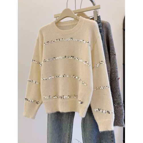 南油高級輕奢女裝聖誕紅色重工亮片針織衫秋冬慵懶風寬松毛衣 南油高級輕奢女裝聖誕紅色重工亮片針織衫秋冬慵懶風寬松毛衣