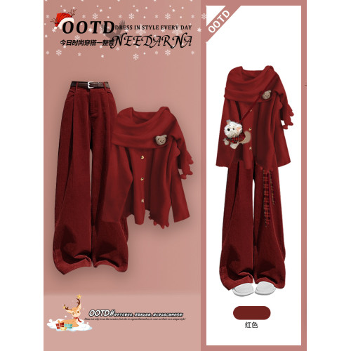 巨好看的韓系聖誕紅色毛衣慵懶高級感女秋冬裝設計感針織開衫外套 巨好看的韓系聖誕紅色毛衣慵懶高級感女秋冬裝設計感針織開衫外套