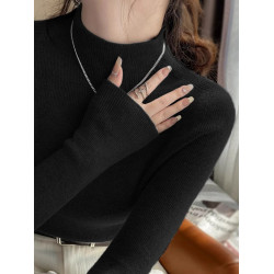 新年紅半高領軟糯羊毛打底衫女內搭針織衫聖誕紅復古中領紅色毛衣