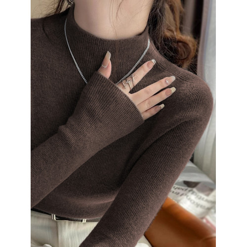 新年紅半高領軟糯羊毛打底衫女內搭針織衫聖誕紅復古中領紅色毛衣