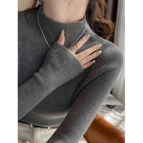 新年紅半高領軟糯羊毛打底衫女內搭針織衫聖誕紅復古中領紅色毛衣