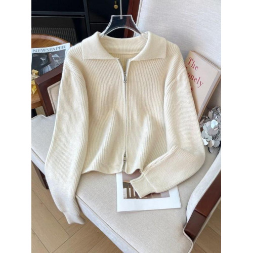 聖誕紅色翻領雙拉鍊毛衣外套女秋季大碼胖mm顯瘦正肩針織開衫上衣