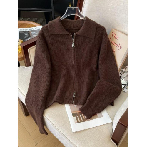 聖誕紅色翻領雙拉鍊毛衣外套女秋季大碼胖mm顯瘦正肩針織開衫上衣