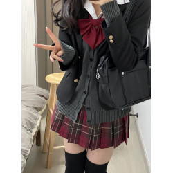 原創正版jk裙正版高腰半身裙女聖誕紅裙狗短校供感私立玄格裙套裝