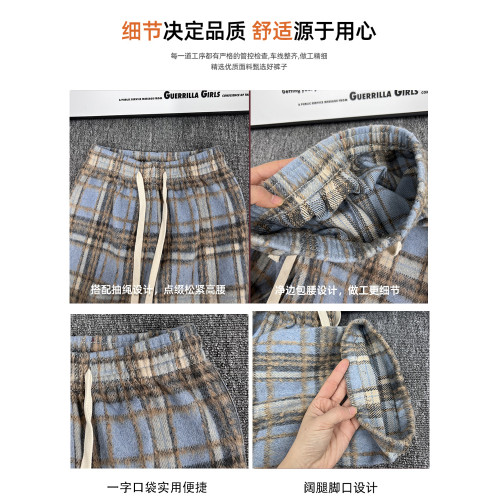 聖誕紅色加絨格子褲女秋季季高腰垂感休閒直筒長褲毛呢窄版濶腿褲 聖誕紅色加絨格子褲女秋季季高腰垂感休閒直筒長褲毛呢窄版濶腿褲
