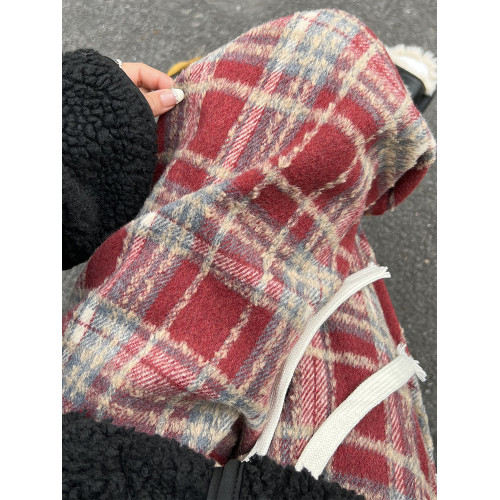 聖誕紅色加絨格子褲女秋季季高腰垂感休閒直筒長褲毛呢窄版濶腿褲 聖誕紅色加絨格子褲女秋季季高腰垂感休閒直筒長褲毛呢窄版濶腿褲