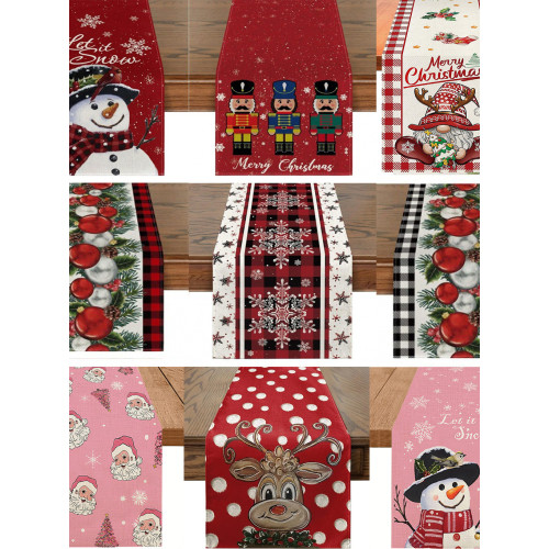 聖誕節雪花雪人印花桌旗酒店餐廳家庭節日派對氛圍裝飾餐桌墊巾 聖誕節雪花雪人印花桌旗酒店餐廳家庭節日派對氛圍裝飾餐桌墊巾