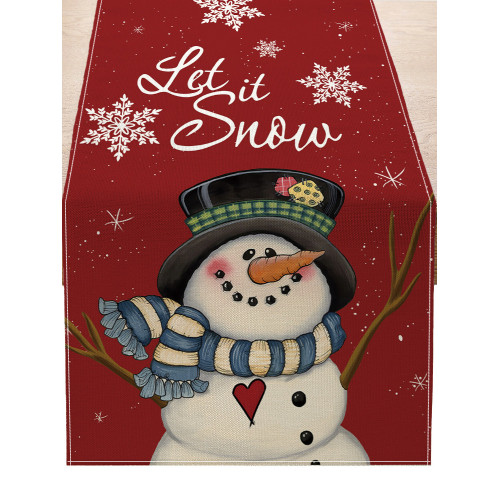 聖誕節雪花雪人印花桌旗酒店餐廳家庭節日派對氛圍裝飾餐桌墊巾 聖誕節雪花雪人印花桌旗酒店餐廳家庭節日派對氛圍裝飾餐桌墊巾