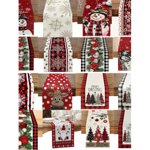 聖誕節雪花雪人印花桌旗酒店餐廳家庭節日派對氛圍裝飾餐桌墊巾 聖誕節雪花雪人印花桌旗酒店餐廳家庭節日派對氛圍裝飾餐桌墊巾