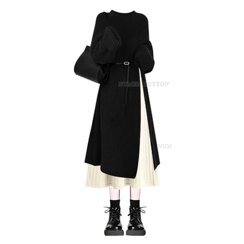 大碼春秋小香風套裝女聖誕紅色長款開叉針織毛衣氣質連衣裙兩件套 大碼春秋小香風套裝女聖誕紅色長款開叉針織毛衣氣質連衣裙兩件套