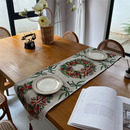 出口歐式美式聖誕節桌旗長條復古高級感節日喜慶茶幾桌旗布 出口歐式美式聖誕節桌旗長條復古高級感節日喜慶茶幾桌旗布