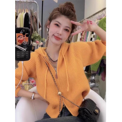 聖誕紅色連帽雙拉鍊針織開衫女秋冬高級感加厚上衣慵懶風毛衣外套