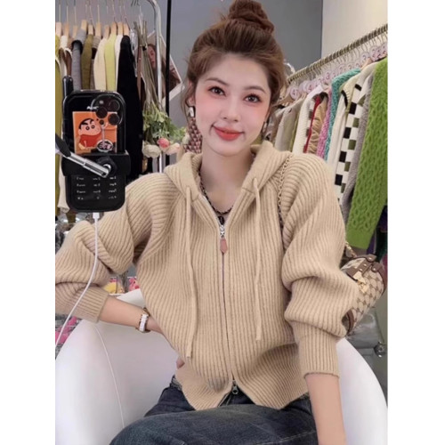 聖誕紅色連帽雙拉鍊針織開衫女秋冬高級感加厚上衣慵懶風毛衣外套 聖誕紅色連帽雙拉鍊針織開衫女秋冬高級感加厚上衣慵懶風毛衣外套