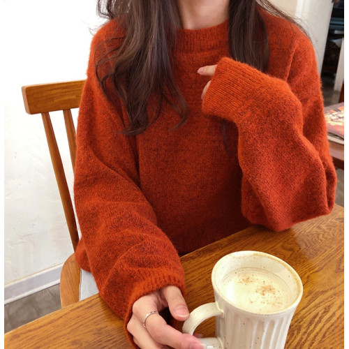2022秋冬慵懶風爛番茄聖誕紅色毛衣女外穿寬松圓領套頭針織衫上衣 2022秋冬慵懶風爛番茄聖誕紅色毛衣女外穿寬松圓領套頭針織衫上衣