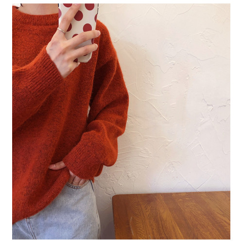 2022秋冬慵懶風爛番茄聖誕紅色毛衣女外穿寬松圓領套頭針織衫上衣 2022秋冬慵懶風爛番茄聖誕紅色毛衣女外穿寬松圓領套頭針織衫上衣