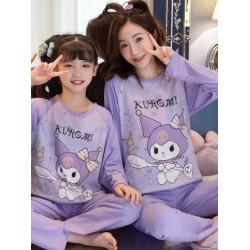 洋氣母女睡衣純棉長袖親子裝春秋季可愛女孩中大童卡通兒童家居服
