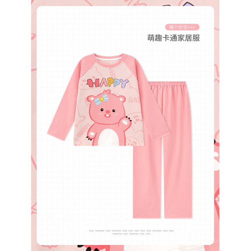 洋氣母女睡衣純棉長袖親子裝春秋季可愛女孩中大童卡通兒童家居服