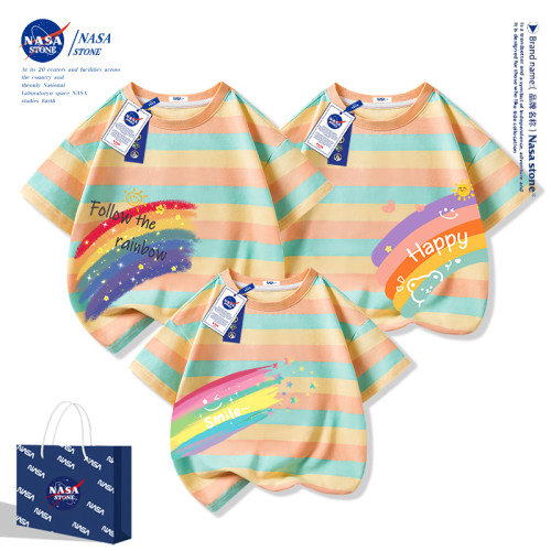 NASA聯名兒童節親子裝2025新款一家三口彩虹純棉短袖T恤全家上衣 NASA聯名兒童節親子裝2025新款一家三口彩虹純棉短袖T恤全家上衣