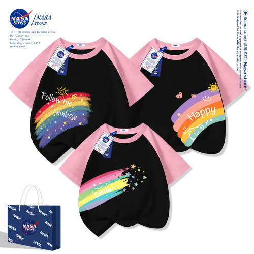 NASA聯名兒童節親子裝2025新款一家三口彩虹純棉短袖T恤全家上衣 NASA聯名兒童節親子裝2025新款一家三口彩虹純棉短袖T恤全家上衣