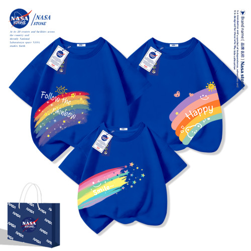 NASA聯名兒童節親子裝2025新款一家三口彩虹純棉短袖T恤全家上衣 NASA聯名兒童節親子裝2025新款一家三口彩虹純棉短袖T恤全家上衣