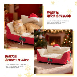 聖誕貓窩貓窩冬天保暖可拆洗加大號寵物沙發聖誕節狗床喜慶可愛