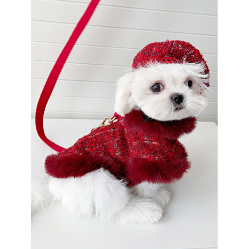 狗狗小香風鬭篷寵物披風聖誕節英倫貓咪胸背帶牽引繩輕奢毛毛裙子 狗狗小香風鬭篷寵物披風聖誕節英倫貓咪胸背帶牽引繩輕奢毛毛裙子