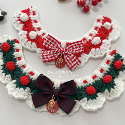 手工編織馬年毛線圍嘴新年寵物飾品貓咪圍脖狗狗聖誕節項圈領結