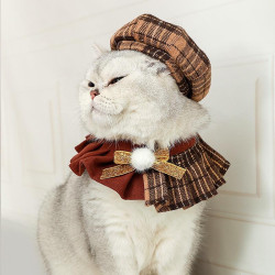 貓咪聖誕節八角帽子項圈圍兜套裝狗狗衣服英倫風寵物蓓蕾帽拍照