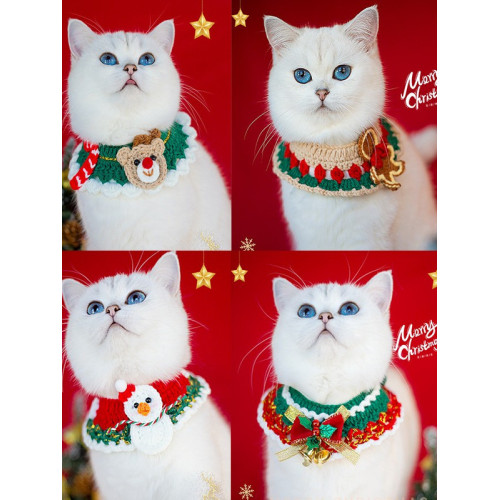 聖誕節寵物裝扮貓咪圍脖手工毛線編織圍巾狗狗口水巾圍嘴節日配飾 聖誕節寵物裝扮貓咪圍脖手工毛線編織圍巾狗狗口水巾圍嘴節日配飾