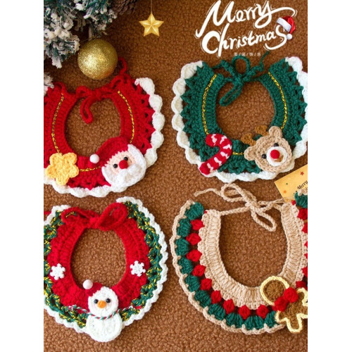 聖誕節寵物裝扮貓咪圍脖手工毛線編織圍巾狗狗口水巾圍嘴節日配飾 聖誕節寵物裝扮貓咪圍脖手工毛線編織圍巾狗狗口水巾圍嘴節日配飾