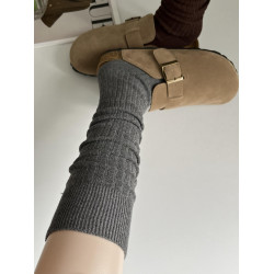 miu系竪紋堆曡灰色小腿襪女秋冬中厚款質感百搭復古白色中筒襪